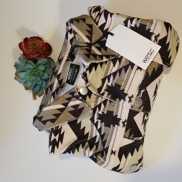 WESC Unisex Cord Trucker Light Blanket Shacket Tribal Boho Southwestern Print - Picture 16 of 17